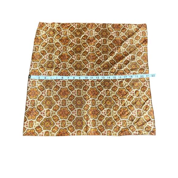 Vintage 70s Geometric Scarf 21” Brown Gold Orange Square Boho Mod Retro Print - Picture 3 of 4